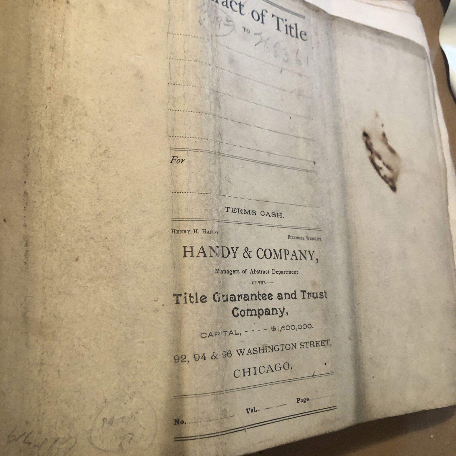 Abstract of Title in chicago, cook county, illinois june 1, 1835