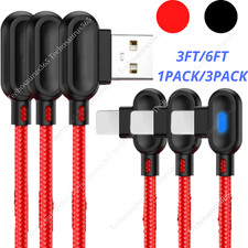 90 Degree Fast Charger USB Charging Cable for iPhone 13 12 11 Pro Max X 8 7 iPad
