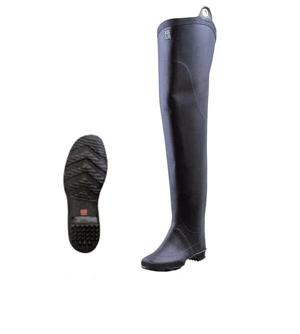 Black Shiny Wet Look Rubber Hip Boots waders Koshin