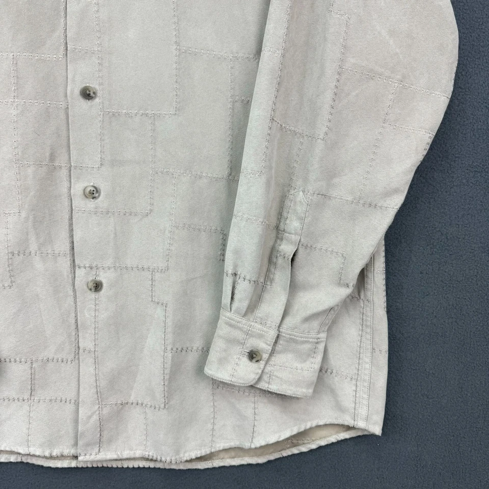 Camisa Crazy Horse Para Hombre Talla Grande Beige Manga Larga Puntada Trabajo Parche Informal Foto 3 de 4