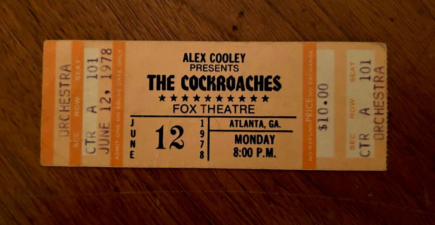 1978 ROLLING STONES COCKROACHES Concert Ticket Stub FOX THEATRE ATLANTA