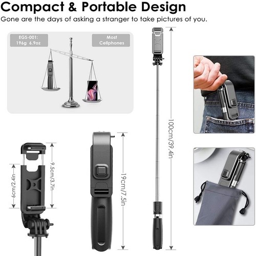 Bluetooth Selfie Stick Stativ für Smartphone iPhone 13 12 11 Pro Max, Samsung DE - Zdjęcie 57 z 83