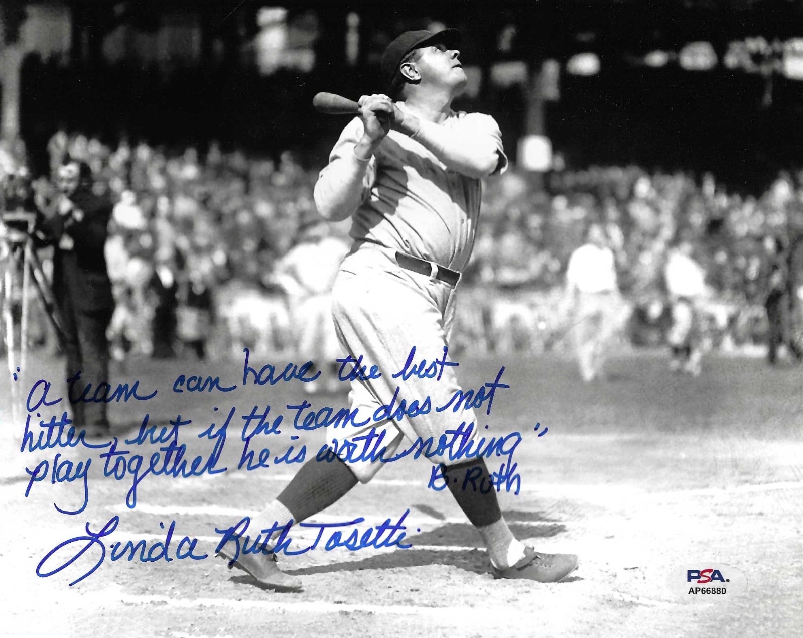 Babe Ruth Autographed Signed New York Yankees Linda Ruth Tosetti Babe Granddaughter NY Auto 8x10 Photo PSA DNA #2 