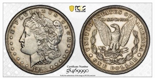 1903 P US Morgan Silver Dollar PCGS AU Gold Shield $1 True View Detail Slab