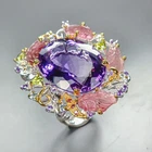 Handmade 45 ct+ gems Natural Amethyst Ring 925 Sterling Silver Size 8.5 /R458816