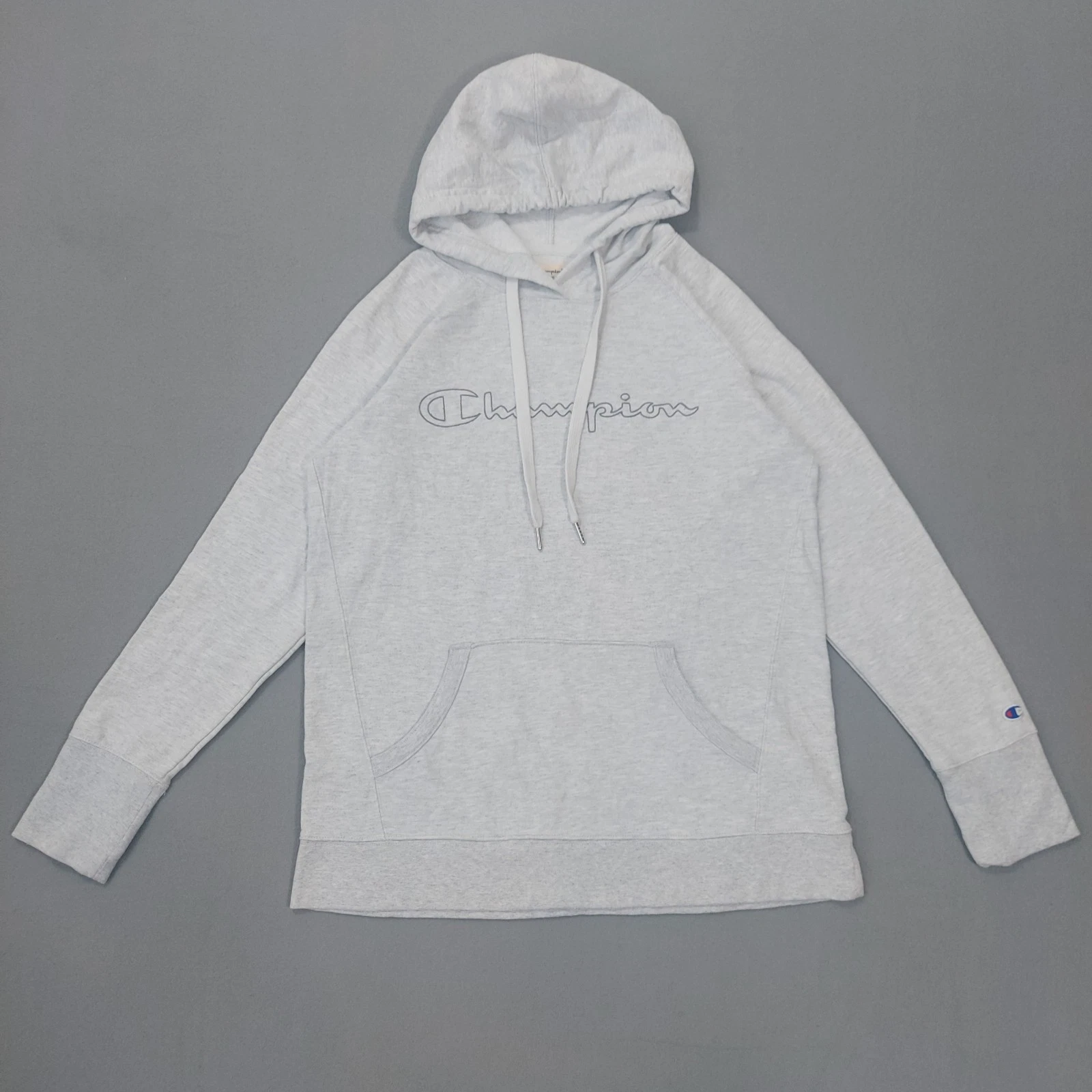 Champion Authentic Hoodie Sweater Jumper Womens Size M Grey Pullover Spell out