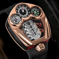 Pindu Design Mens Automatic V16 Engine Watch Compass Skeleton Mechanical Watch