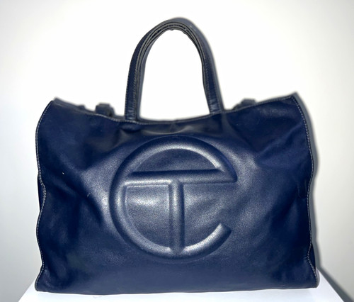 Telfar Black Logo Tote, Snap Closure, Double Handles, Lined w/ Inner Pockets
