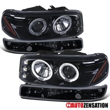 Fit 1999-2006 Gmc Sierra Yukon Smoke Led Halo Projector Headlightsbumper Lamps