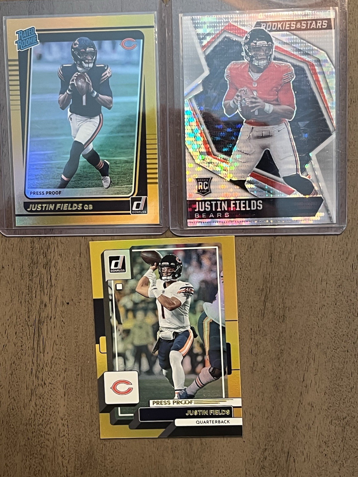 2021 Donruss Justin Fields Gold Press Proof Premium Holo Rated Rookie #253 + 2