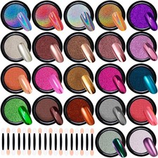 22 Boxen Set Nagelpulver, Chrom, Powder mit holografischem Glitzer,