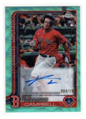 2025 Topps Chrome Kristian Campbell RC Aqua Wave Refractor Auto #/199 | Red Sox