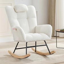 Nursery Rocking Chair ,Teddy Upholstered Soft Accent Chair for Living Room White