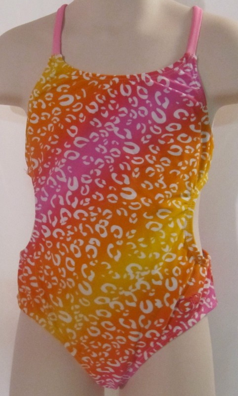 OP One Piece PInk Orange and Yellow Swimsuit with Cutouts Size 4-5