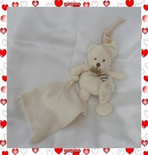Doudou Peluche Ours Blanc Ecru Côtele Mouchoir Coton Bio BabyNat