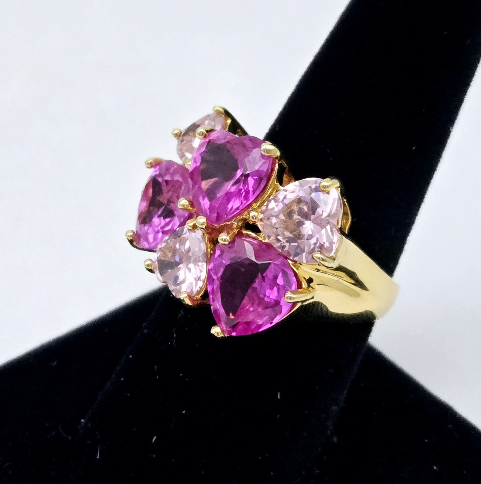 Gold Overlay Solid Sterling Silver Pink Gemstone … - image 3