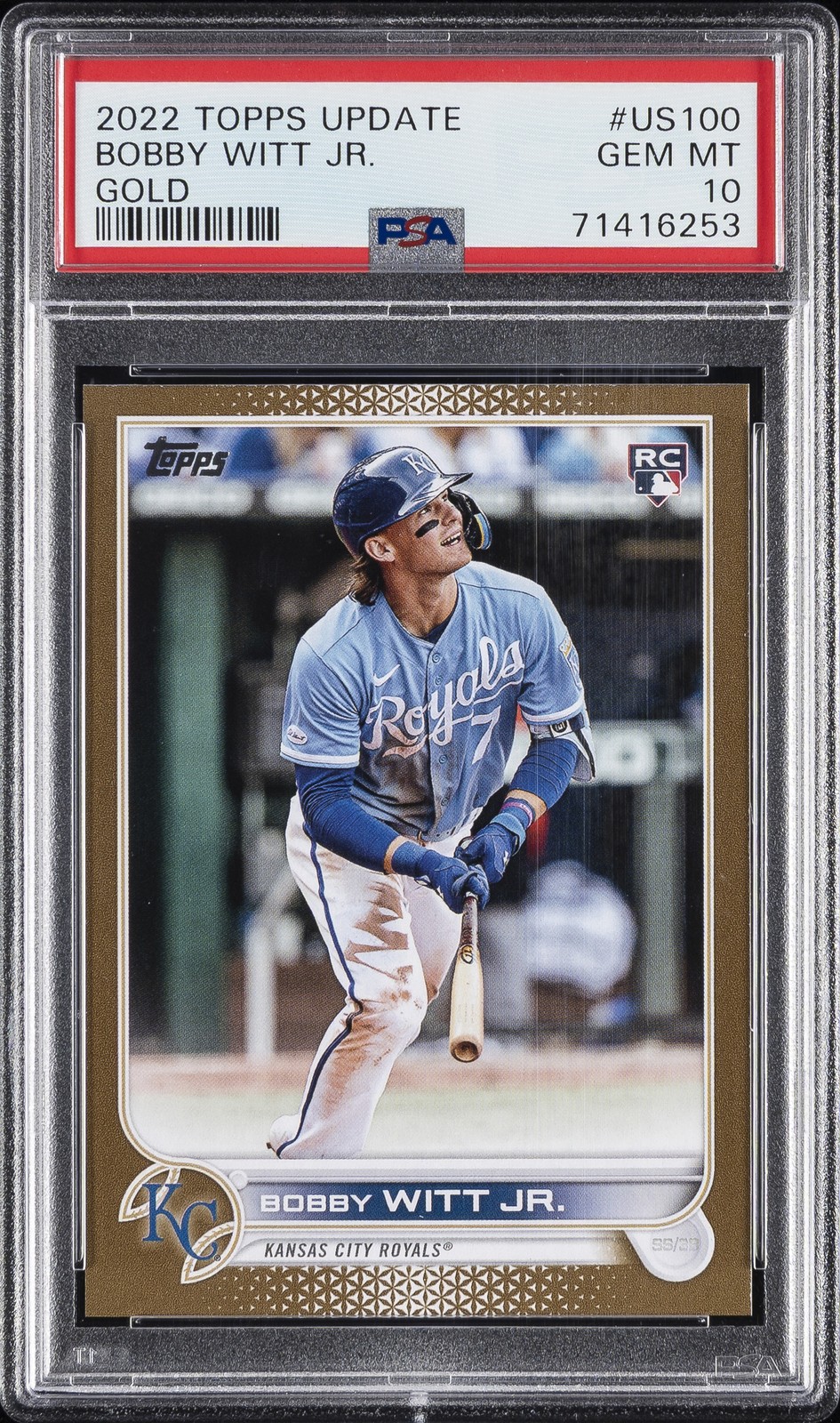 2022 TOPPS UPDATE GOLD #US100 BOBBY WITT JR. ROOKIE RC 1853/2022 PSA 10