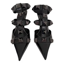 Valentino Women Black Roman Stud Patent Leather Pump Heels Shoes Size EU 37 US 7