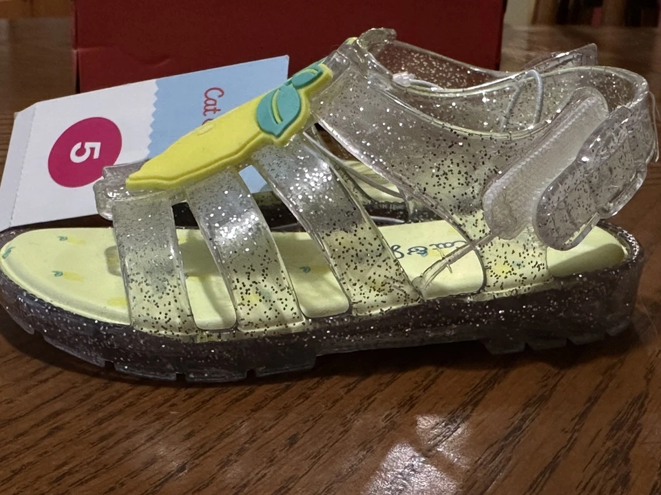 NUEVO CON ETIQUETAS Niñas Pequeñas Talla 7 CAT & JACK Delia Jalea de Limón Pescador Sandalias Zapatos Foto 3 de 4