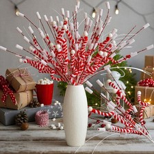 6 Pcs Hot Cocoa Christmas Tree Decorations 16'' Red White Stripes Christmas P...