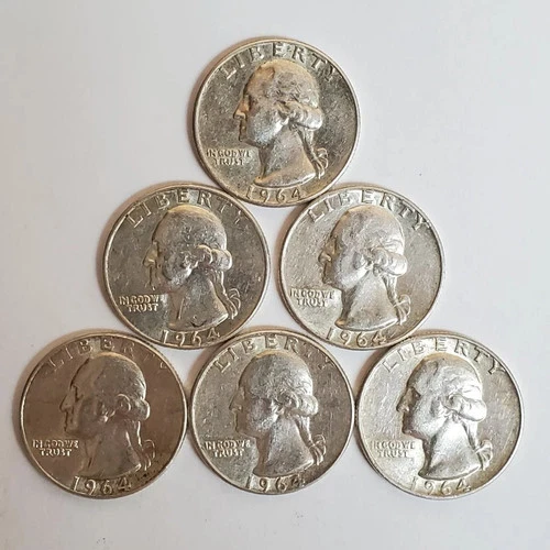 Lot Of 6 SILVER 1964 P Washington Quarters 'About Unc.' (Exact Coins) #00-24