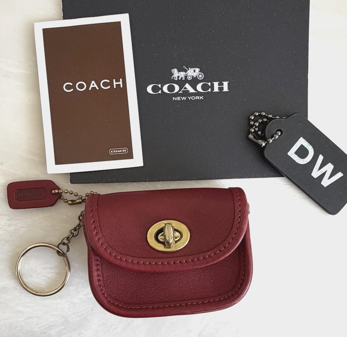 COACH VINTAGE RED TURNLOCK MINI CITY BAG KEYRING FOB CHARM BRASS