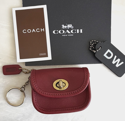 COACH VINTAGE RED TURNLOCK MINI CITY BAG KEYRING FOB CHARM BRASS