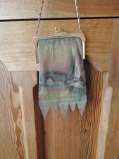 Whiting and Davis antique 1920's scenic mesh flapper purse, castle and bridge