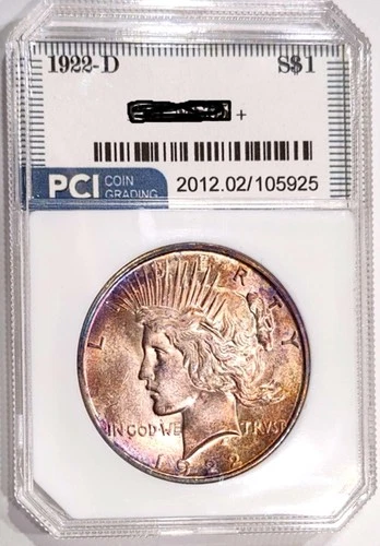 1922-D Rare Date  Peace Dollar  Gem BU ++ Rainbow Toned Awesome Appeal