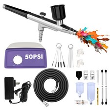 50 PSI Airbrush Kit with Air Compressor, High Pressure Airbrush Kit Non-Clogg...