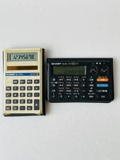CASIO SL-300G Vintage Solar Calculator & SHARP PA-370 Electronic Kana Memo