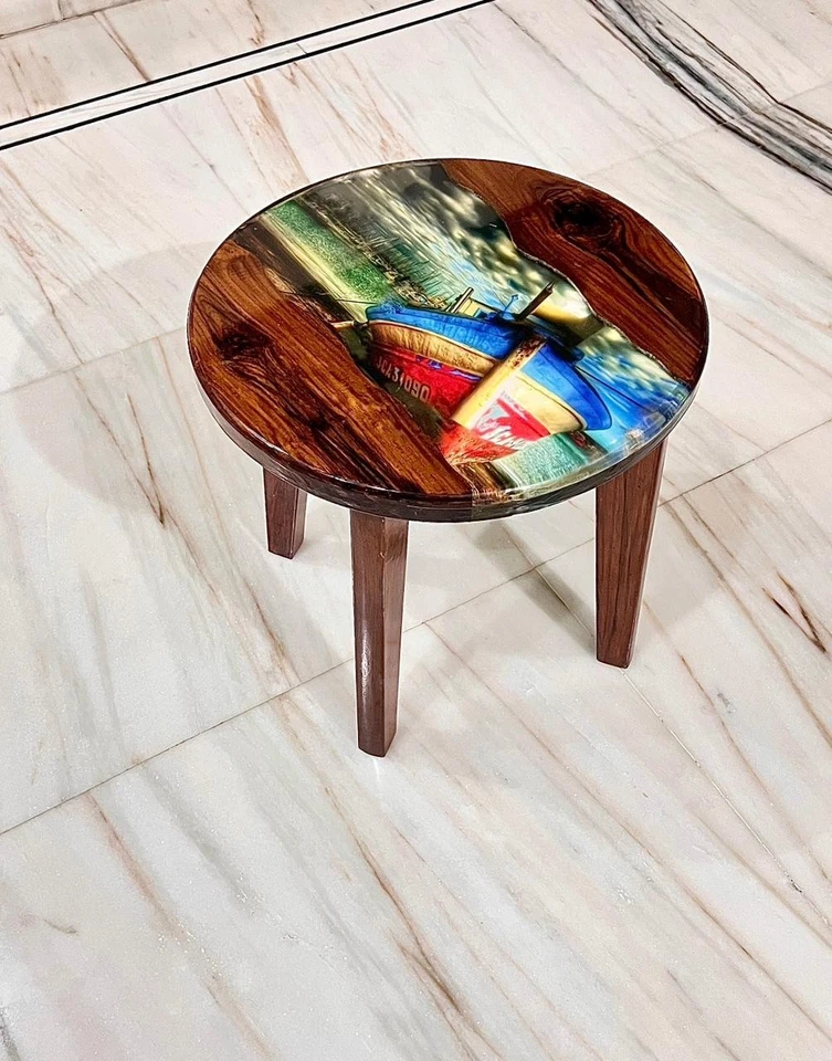 Resin Port View Teak Coffee Table, Round Epoxy Teak Wood Coffee Table, Live Edge - Image 4 of 4