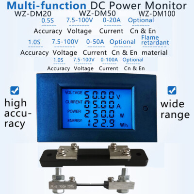 DC 7.5-100V LCD Digital Current Voltage Power Energy Meter Multimeter Ammeter