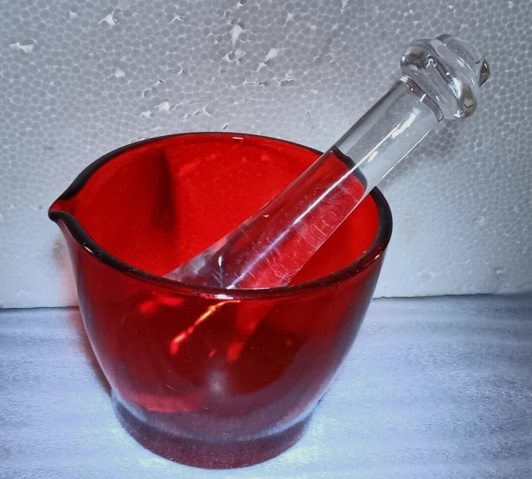 Mortar & Pestle Red Glass Pharmacy Home Office Gift