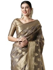 Women's Organza Ethnic Motif Woven Design Saree With Unstitched Blouse Piece