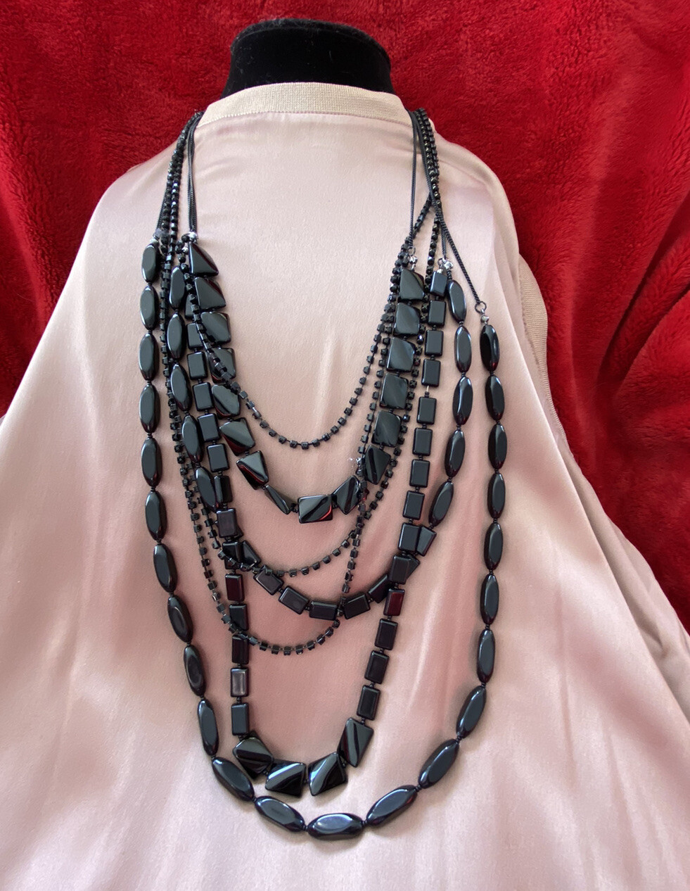 Chico’s Multistrand  Black Beaded Statement Neckl… - image 1