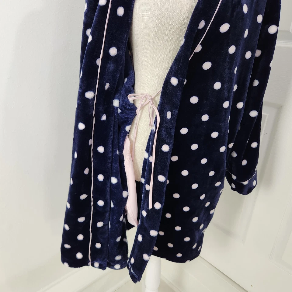 Kate Spade Robe Womens M Blue Polka Dot Chenille Short Cozy Fluffy Pockets - Image 4 of 4