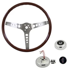 CJ Classics Steering Wheel Kit Walnut Wood Grain 14” 3-Bolt Polished Horn But...