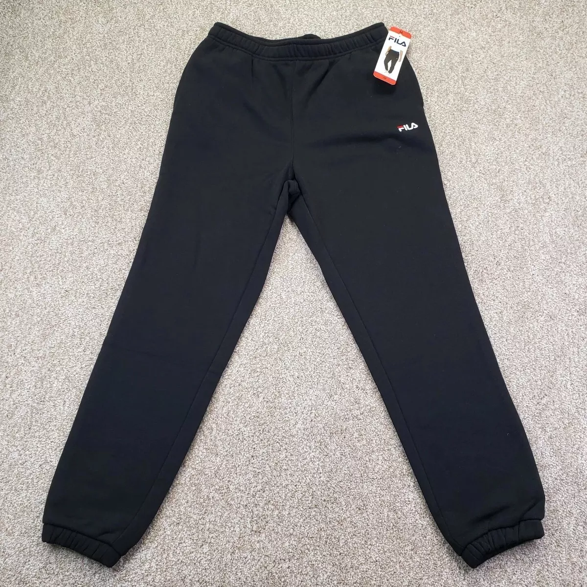 NEW FILA Medium M 30x28 Womens Fleece Jogger Pants Drawstring Pockets Black