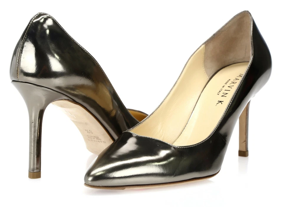 Zapatos de tacón Marvin K para mujer gris platino charol punta puntiaguda talla 8,5 Foto 2 de 4