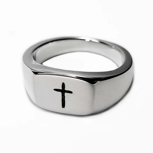 Anillo de plata esterlina 925 con estampado de cruz hecho a mano para hombre anillo de banda joyería cristiana - Imagen 1 de 6