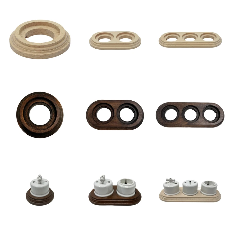 LAMORELL LIGHT DESIGN Base In Legno Singola/Doppia/Tripla per Interruttori/Deviatori e Prese