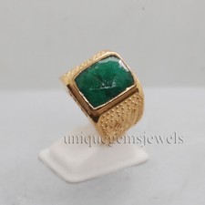 Rose Cut Green Emerald 925 Sterling Silver Yellow Gold Fill Unisex Ring