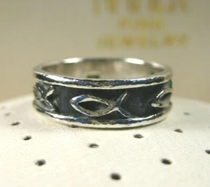 Vintage Sterling Silver Jesus Greek Fish Ichthys Band Ring Size 6 925 Made USA
