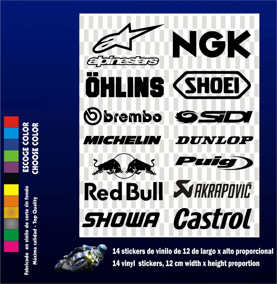 14 X PEGATINAS - STICKERS- VINILO - PACK - Moto Sponsor - Vinyl - Aufkleber  - Immagine 1 di 1