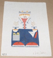 "Nautical Sailor Cat w/ Fish  Sailboat" Handpainted Needlepoint Canvas