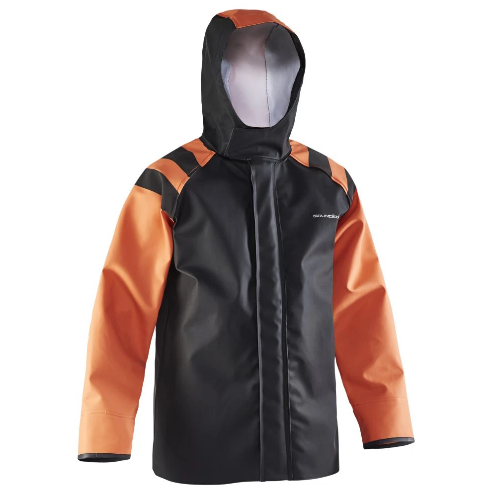 Grundens Balder 320 Orange and Black Hooded Commercial Fishing Rain Jacket  Coat