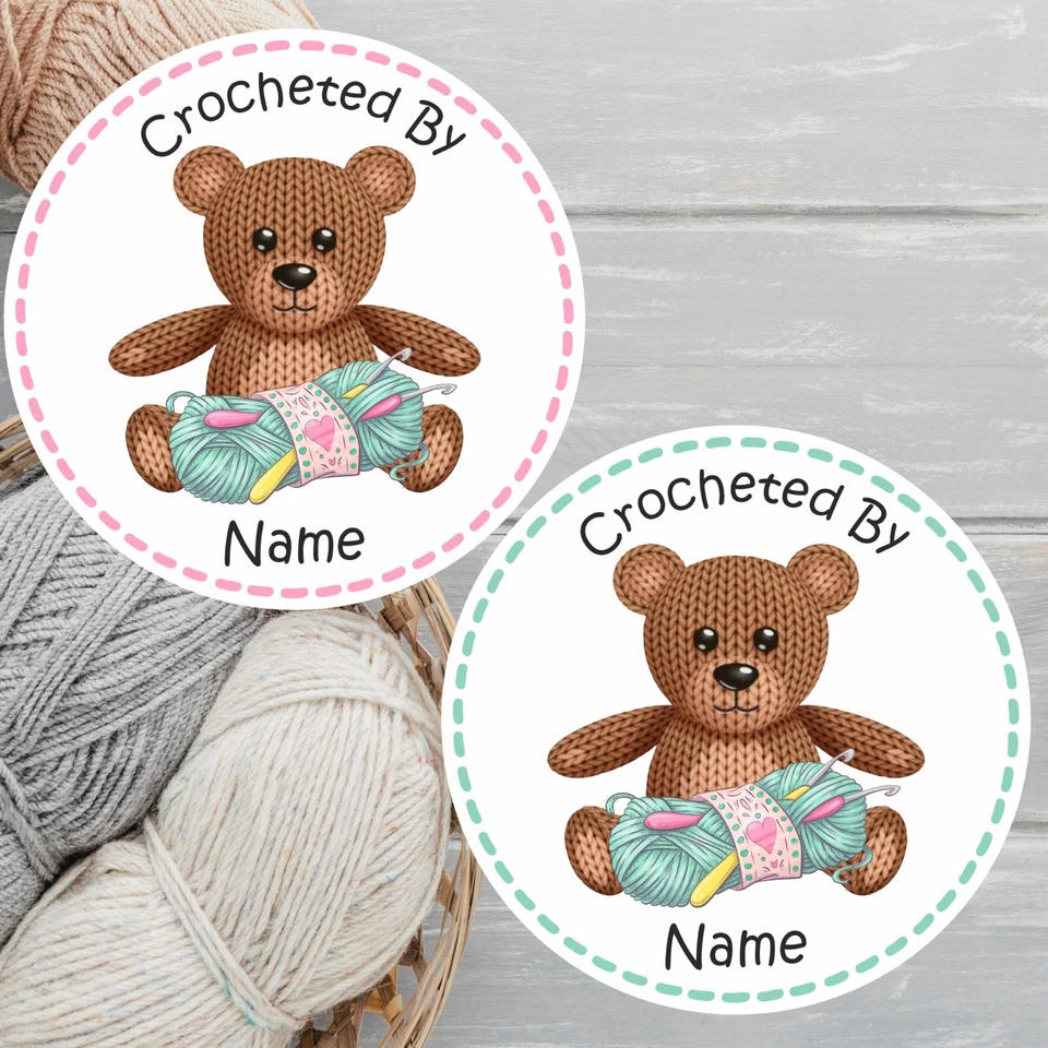 WEBSTICKERS LTD Personalised Crochet labels Teddy Design ANY NAME PRINTED knitting