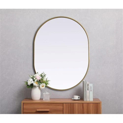 Elegant Decor Asha 30x40" Oval Modern MDF Wood/Iron Mirror in Brass - Picture 9 of 11