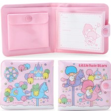 Girls Little Twin Stars Slim Bifold Wallet vinyl Pink Purse ID Card Kids Purse